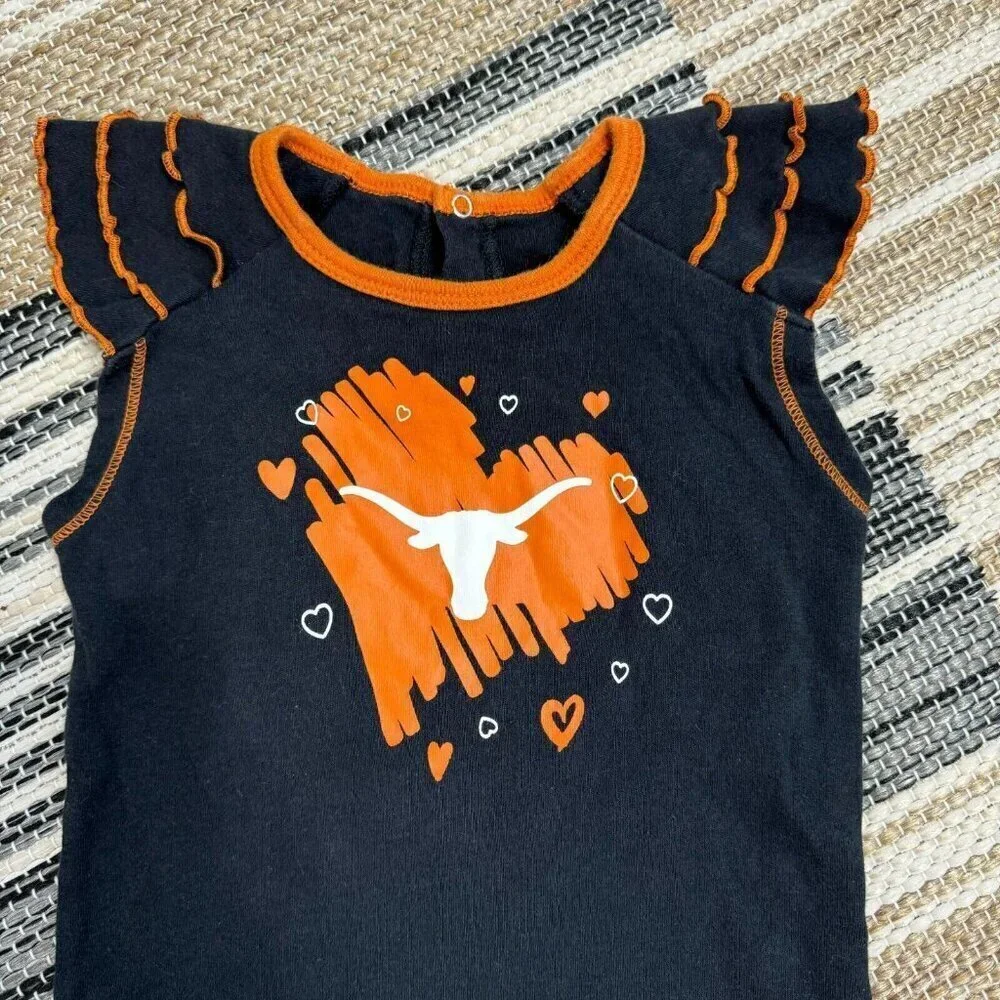 Gen 2 Baby Girl University of Texas Longhorns One Piece Ruffled Sleeve Black 18M